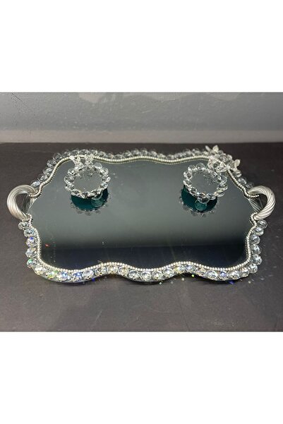 Peramari Decorative Crystal Glass Mirror Cloud Presentation Tray Silver