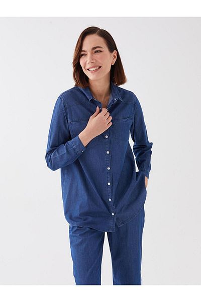 LC Waikiki Guler cămașă, cu mânecă lungă, tunică de jeans pentru femei