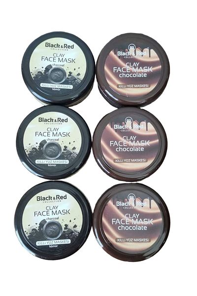 Black Red Clay Face Mask with Charcoal Extract + Chocolate (3+3)