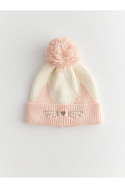 LC Waikiki Tricotaje Detaliate Pompon Crem Beretă Fetiță