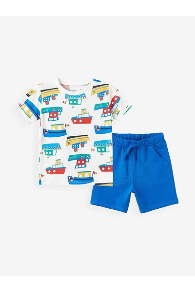 LC Waikiki LCW Baby Crew Neck Printed T-Shirt and Shorts for Baby Boy - Set of 2