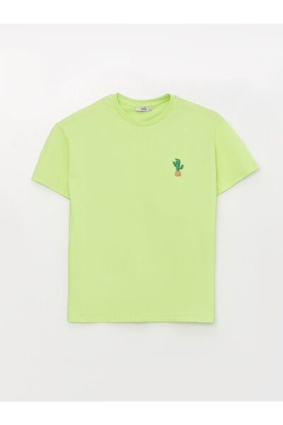 LC Waikiki Ženska majica kratkih rukava sa izvezenim uzorkom i okruglim izrezom