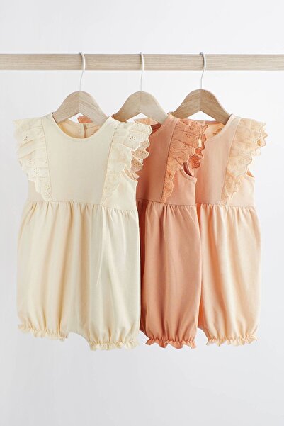 Next Baby 100% Cotton Pink Cream Broderie Set of 3 Romper