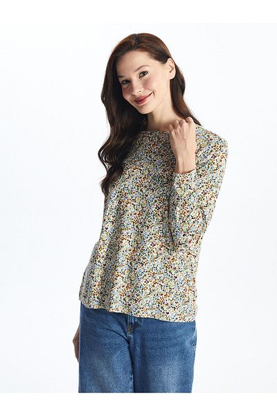 LC Waikiki Patterned Long Sleeve Crew Neck Women's T-Shirt