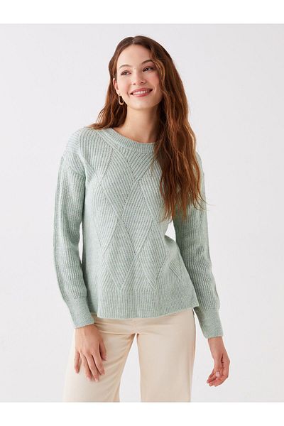 LC Waikiki Long Sleeve Crew Neck Patterned Women's Knitwear Sweater