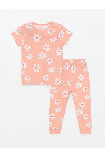LC Waikiki LCW baby Crew Neck Short Sleeve Floral Baby Girl Pajamas Set