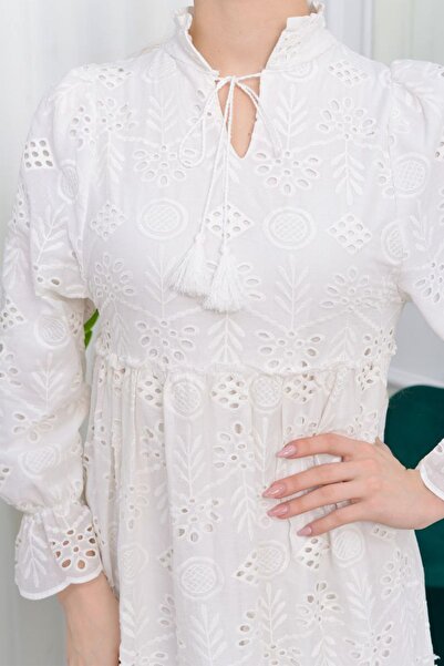 AYASOFYA OTANTIK Γυναικείο μακρύ φόρεμα με λευκό χτενισμένο γιακά δικαστή με λεπτομέρεια από καουτσούκ