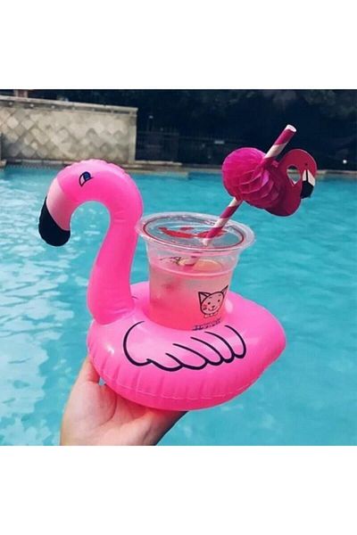 pink flower Flamingo Inflatable Sea Pool Cup Holder Float Bar