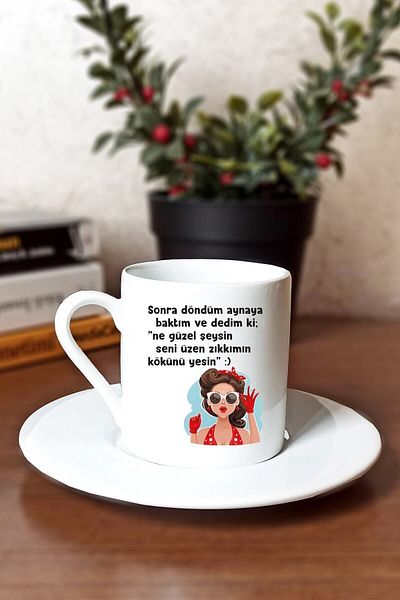 SporSen Caddemart - Brown Character Printed What Beautiful Do It Porcelain Turkish Coffee Cup