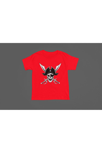 MAGORS Къса памучна детска тениска - кръгло деколте, пиратски принт