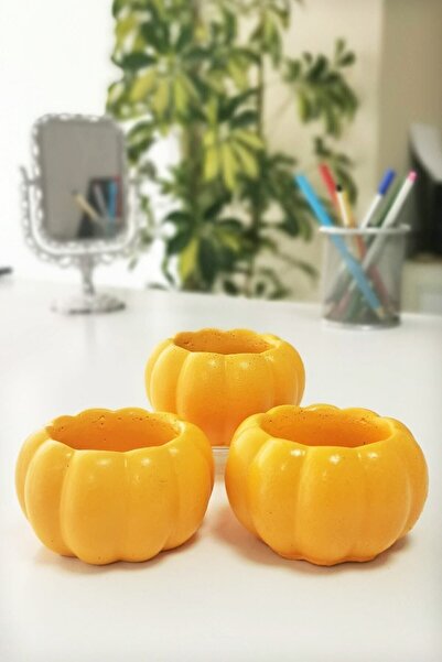 Genel Markalar Ada 3'lü Sukulent Ve Kaktüs Için Balkabağı Kabak Beton Saksı (bitkisiz)