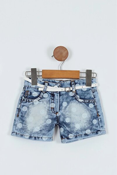 Butik Lena Mavi  Puanlı Kız Çocuk Kot Şort