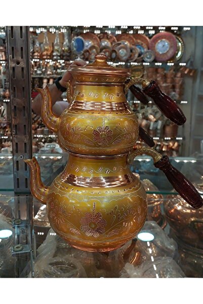 Bakır Center Copper Teapot & Copper Teapot Hand Embroidered Copper Colored Te...
