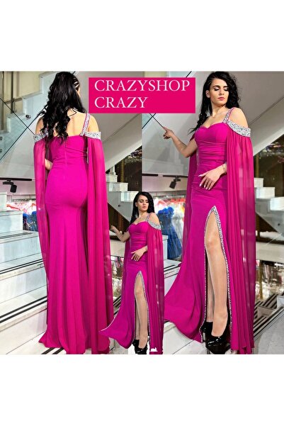 Crazy Shop Kol tül detaylı taş işlemeli özel tasarım elbise