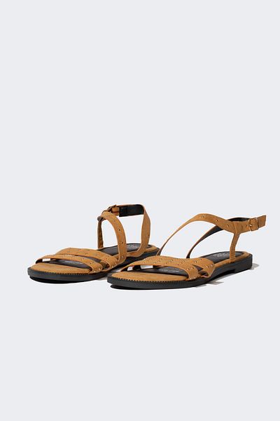 DeFacto Damen-Sandalen aus Kunstleder mit doppeltem Riemen und flacher Sohle B8599ax24sm