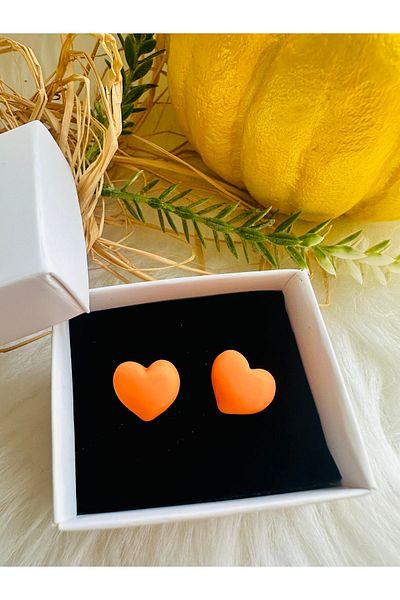 1PARÇAMAVİ Children's Earrings with Heart Transparent Clip - Non-perforated Ear Earrings