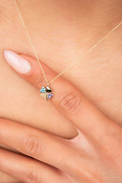 Altınaşkı Renklı Taşlı Yonca Hayalet Altın Kolye