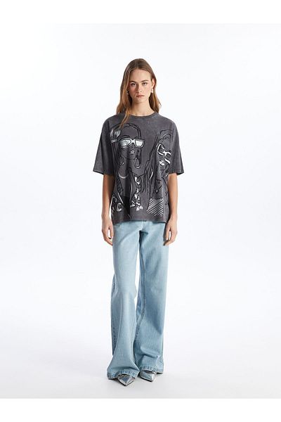 LC Waikiki Oversize Women's T-Shirt - Crew Neck, Printed, Short Sleeve