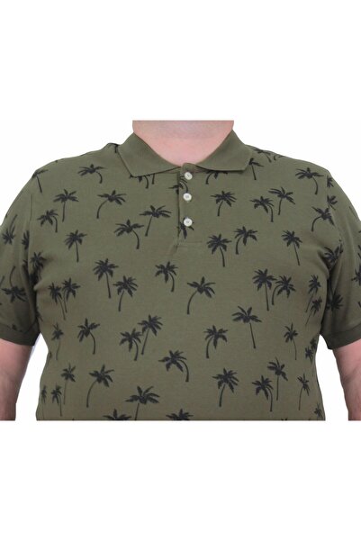 MocGrande Plus Size Polo Neck Men's T-Shirt - Palm 24460 Military Green