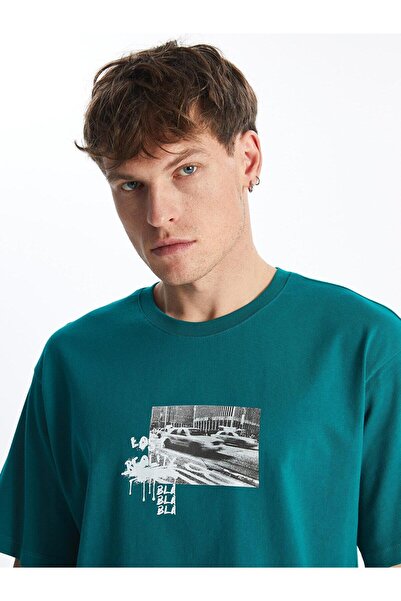 LC Waikiki Ανδρικό χτενισμένο βαμβακερό μπλουζάκι XSIDE - Crew λαιμόκοψη, κοντό μανίκι, εμπριμέ