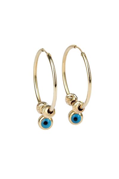 Altınaşkı Dorika Toplu Nazar Boncuklu Altın Küpe