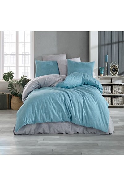 MODELHOME طقم غطاء لحاف ألميرا مزدوج القطن مزدوج اللون (غطاء وسادة، ملاءة سرير، غطاء لحاف)