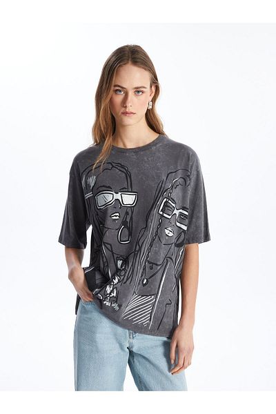 LC Waikiki Oversize Women's T-Shirt - Crew Neck, Printed, Short Sleeve
