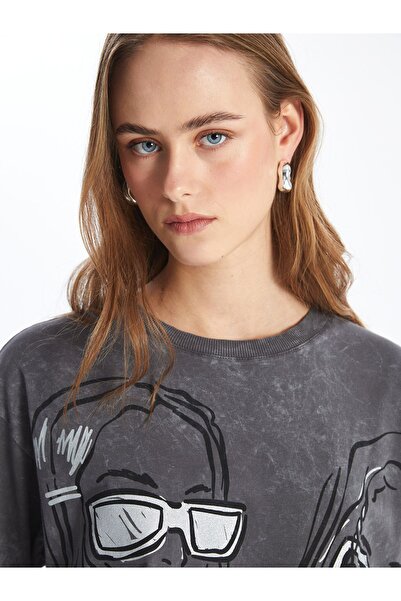 LC Waikiki Oversize dámské triko - výstřih, potištěný, krátký rukáv