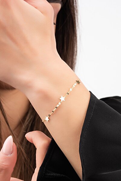 Altınaşkı Aynalı Zincirli Yıldız Altın Bileklik