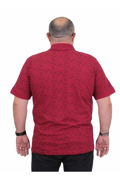 MocGrande Large Size Polo Neck T-Shirt - Triangle Print, Claret Red 24450