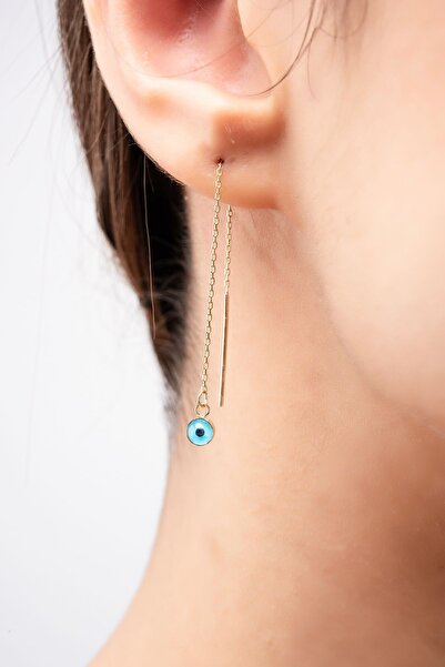 Altınaşkı Göz Boncuklu Sallantılı Altın Küpe Tekli