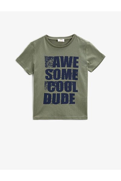 Koton Kids Boy's A.Green Text Short Sleeve Cotton T-Shirt