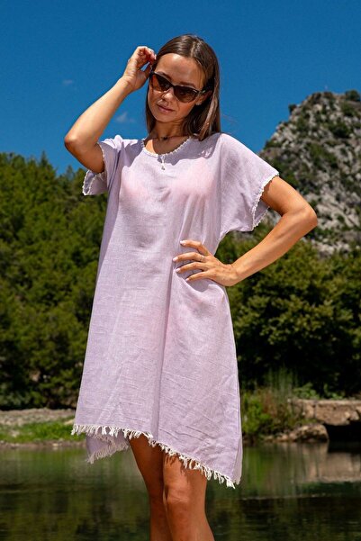 Dokubba Φόρεμα παραλίας με φαρδιά κοπή, 100% βαμβάκι, χειροποίητη κεντητική κεντητική φούντα, λεπτή και ειδική ύφανση