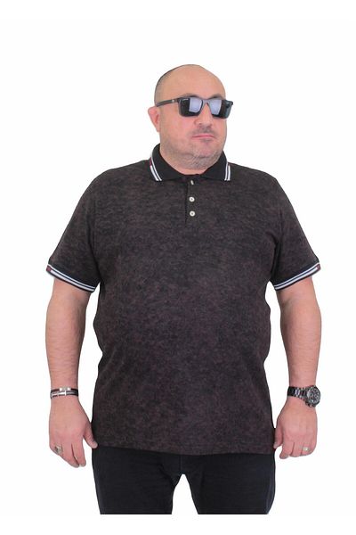 MocGrande Ανδρικό μπλουζάκι με λαιμόκοψη Polo μεγάλου μεγέθους - Ματ στάμπα, ΜΑΥΡΟ 24451