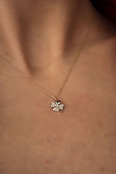 Altınaşkı Taşlı Yonca Hayalet Altın Kolye