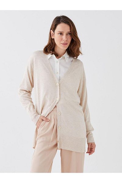 LC Waikiki LCWAIKIKI Basic V-Neck Plain Long Sleeve Women's Knitwear Cardigan