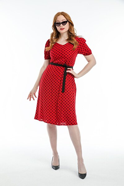 Pitti Women's RED BLACK SPOT BELLOWED MINI Dress 51123