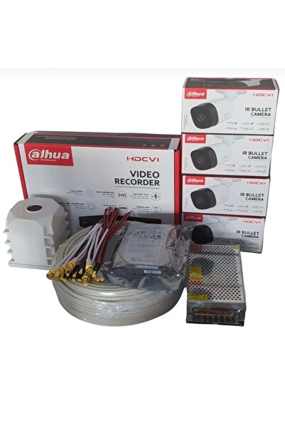 DAHUA 4 Kanal 4 Kamera Kablo Adaptör Jak Güvenlik Kamera Set Sistem 500 GB HDD