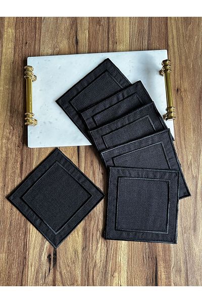 Nurhanhome 6 Pieces Linen Fabric Embroidered Square Cocktail Presentation Napkin Suitable for Ethamine Processing