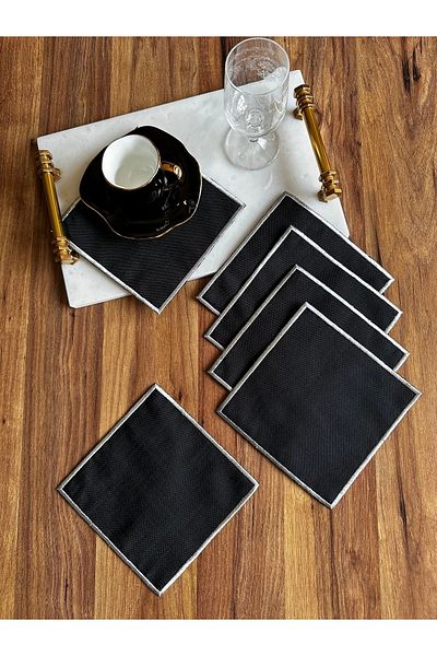NURHAN HOME COLLECTION 6 Pieces Silver Embroidery Embroidered Square Cocktail Presentation Napkin