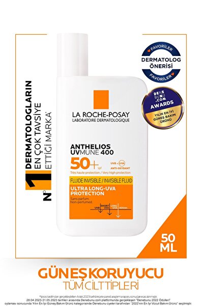 La Roche Posay ANTHELİOS UVMUNE400 GÖRÜNMEZ SIVI SPF50+CİLT AYDINLATICI YÜZ GÜNEŞ KREMİ 50 ML PSSN2867