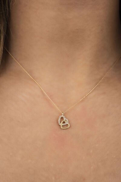 Altınaşkı Kadın Çift Kalpli Hayalet Altın Kolye