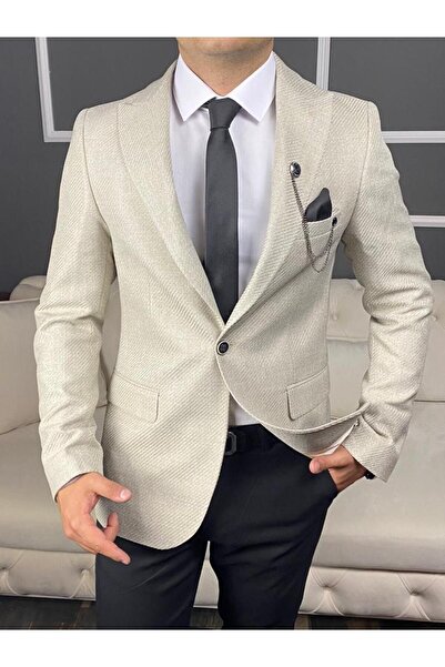 leonmen Erkek Italyan Stil Slim Fit Blazer Tek Ceket