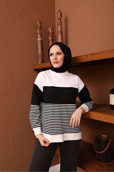 Çizgili Bambu Kısa Sweat