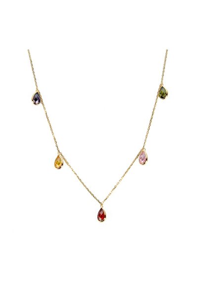 Altınaşkı Damla Taşlı Renkli Altın Kolye