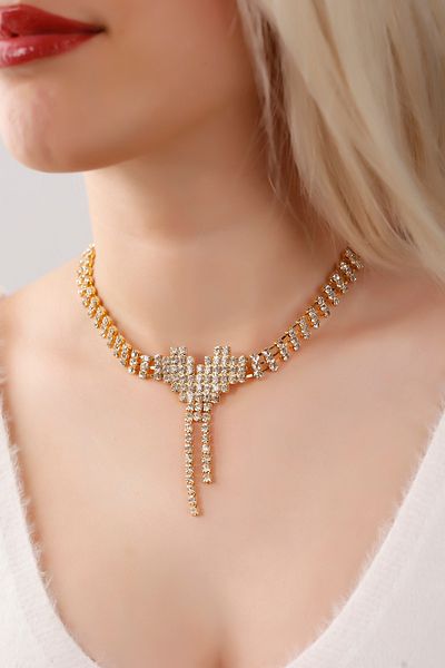 Serelia Zircon Stone Silver Necklace - Women's 3 Rows Heart Model, Engagement Wedding Bridal Set
