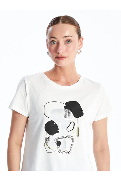 LC Waikiki تي شيرت LCW نسائي - رقبة دائرية، مطبوع، كم قصير