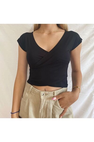 MaSoMi Women's Black V-Neck Crop