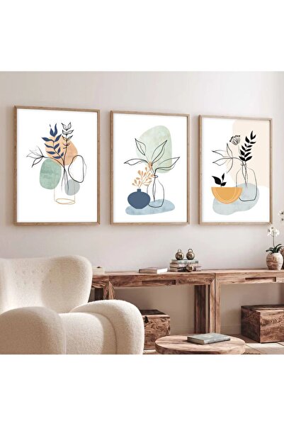woodhomeworks Ahşap 3'lü Çerçeveli Soyut Dekoratif Tablo qmrc