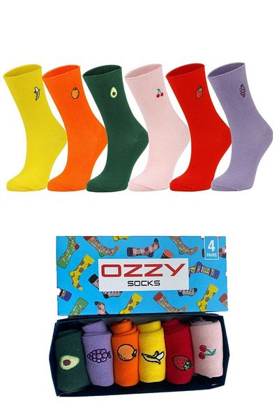 Ozzy Socks 6 Pairs of Fruit Embroidered Colorful Socks and Box